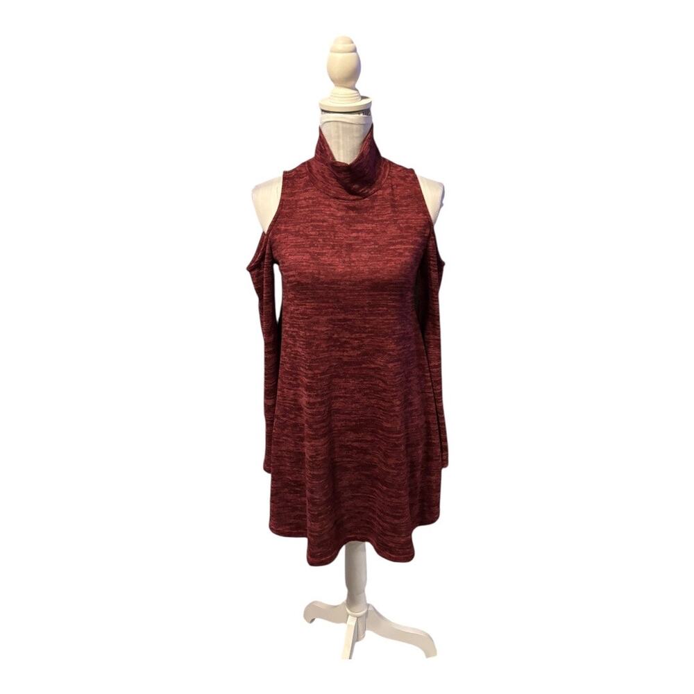 alya Red Dress Mock Neck Cold Shoulder Size M
